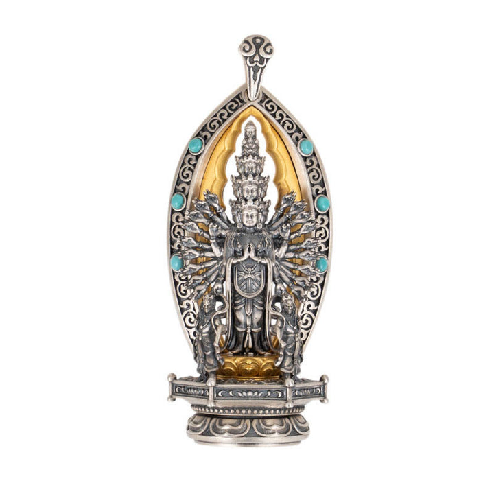 Collar con colgante de riqueza de Avalokiteśvara, Guanyin Kwan Yin de mil brazos y plata de ley 925 con Buddha Stones - image 13