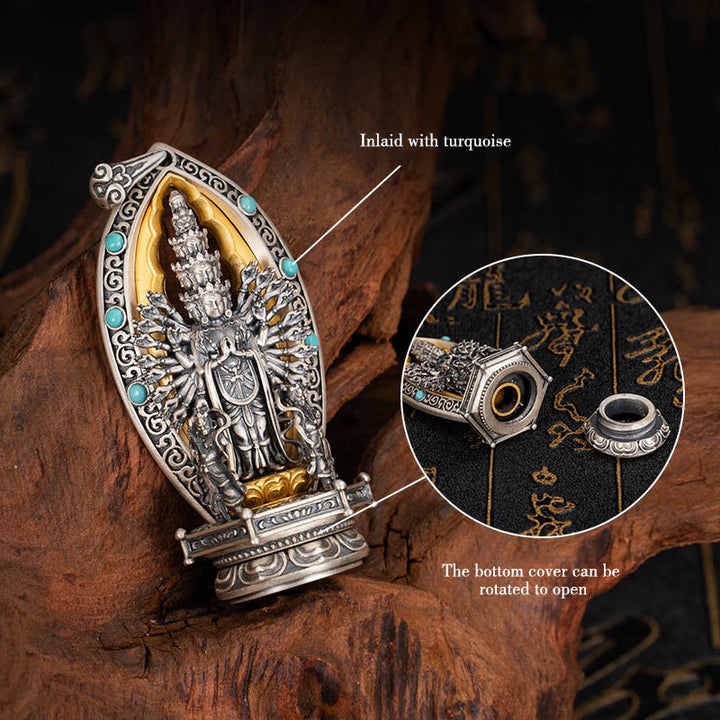 Collar con colgante de riqueza de Avalokiteśvara, Guanyin Kwan Yin de mil brazos y plata de ley 925 con Buddha Stones - image 8