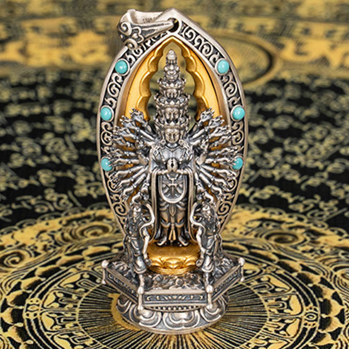 Collar con colgante de riqueza de Avalokiteśvara, Guanyin Kwan Yin de mil brazos y plata de ley 925 con Buddha Stones - image 9