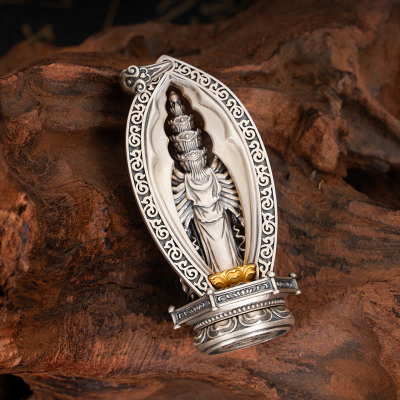 Collar con colgante de riqueza de Avalokiteśvara, Guanyin Kwan Yin de mil brazos y plata de ley 925 con Buddha Stones - image 4