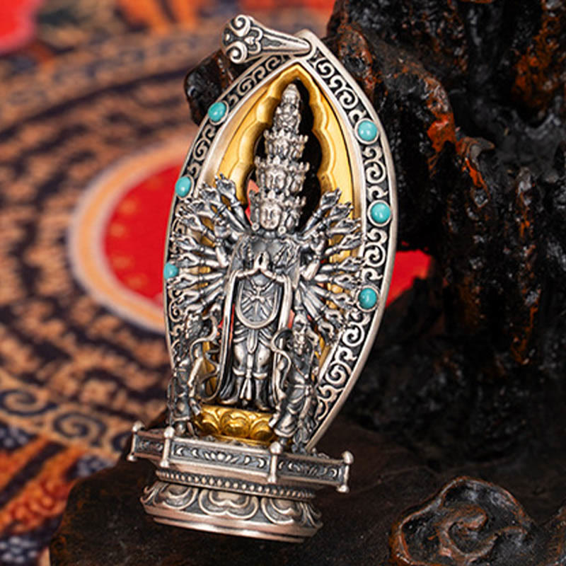 Collar con colgante de riqueza de Avalokiteśvara, Guanyin Kwan Yin de mil brazos y plata de ley 925 con Buddha Stones - image 5