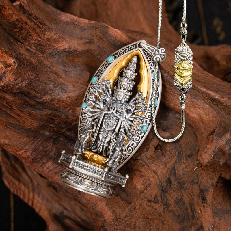 Collar con colgante de riqueza de Avalokiteśvara, Guanyin Kwan Yin de mil brazos y plata de ley 925 con Buddha Stones - Avalokiteśvara&52cm El Señor del Bosque de Cadáveres Cadena de Cobre - image 20