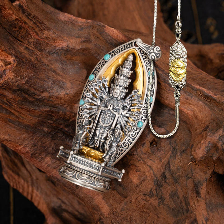 Collar con colgante de riqueza de Avalokiteśvara, Guanyin Kwan Yin de mil brazos y plata de ley 925 con Buddha Stones - Avalokiteśvara&52cm El Señor del Bosque de Cadáveres Cadena de Cobre - image 20