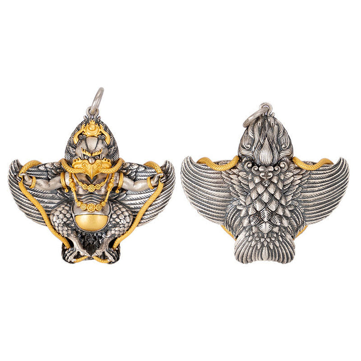 Collar con colgante de pájaro tibetano Garuda de plata de ley 925 con Buddha Stones