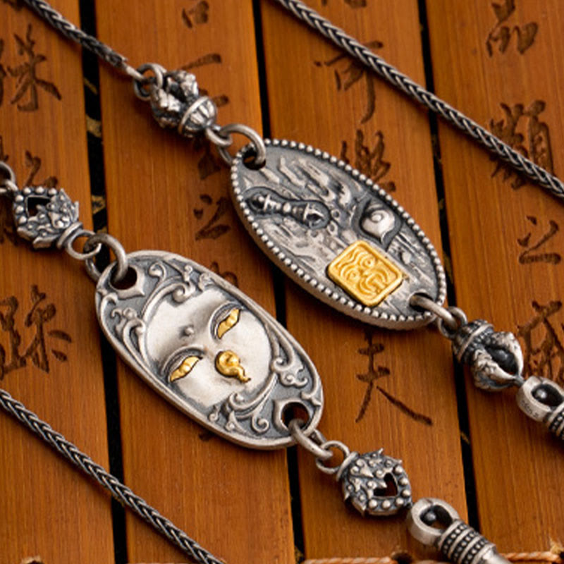 Collar de cadena de metal con protección Om Mani Padme Hum de la diosa de la riqueza tibetana Zakiram de plata de ley 925 con Buddha Stones - image 12