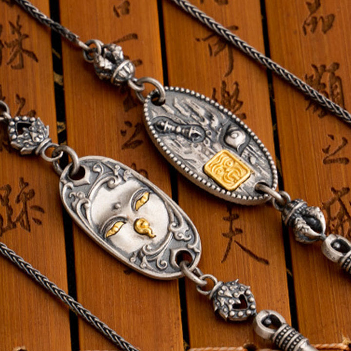 Collar de cadena de metal con protección Om Mani Padme Hum de la diosa de la riqueza tibetana Zakiram de plata de ley 925 con Buddha Stones - image 12
