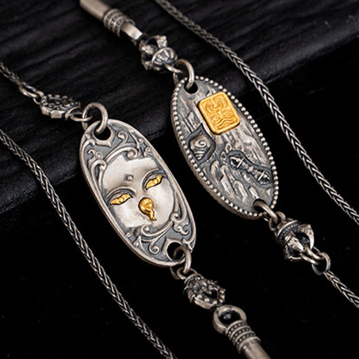 Collar de cadena de metal con protección Om Mani Padme Hum de la diosa de la riqueza tibetana Zakiram de plata de ley 925 con Buddha Stones - image 10