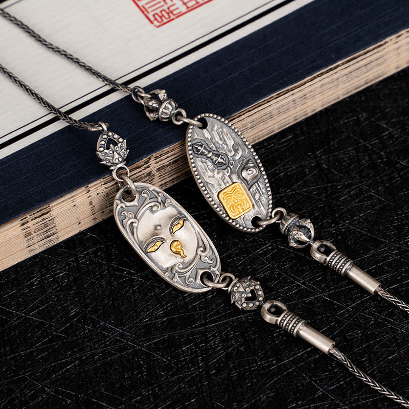 Collar de cadena de metal con protección Om Mani Padme Hum de la diosa de la riqueza tibetana Zakiram de plata de ley 925 con Buddha Stones - image 9