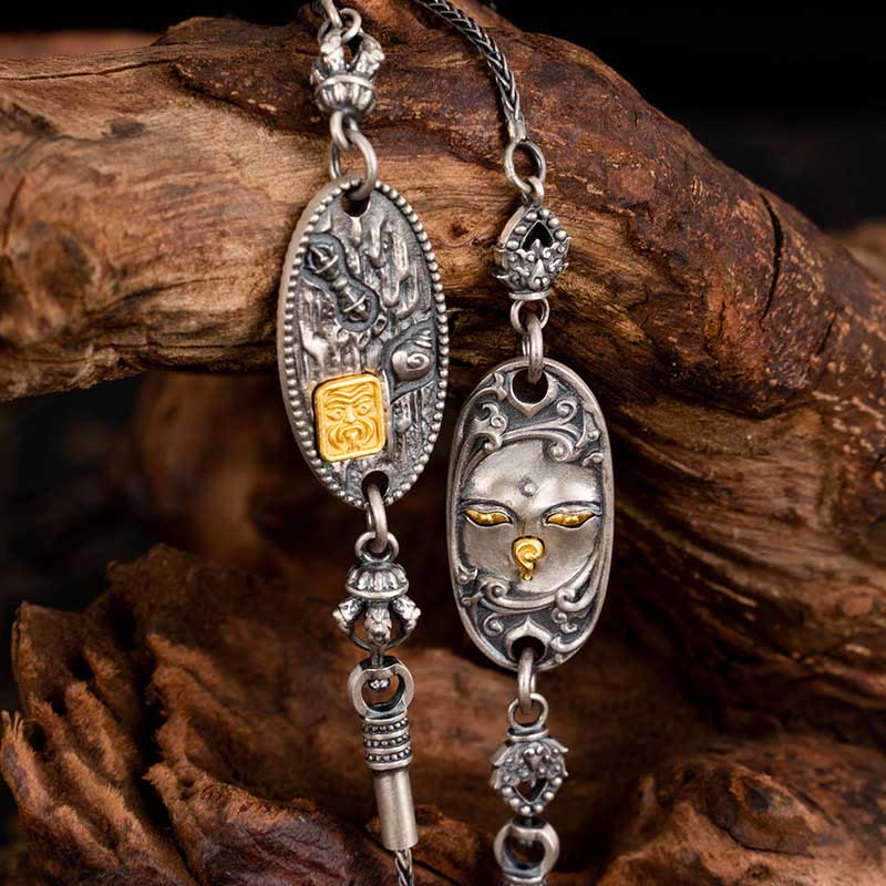 Collar de cadena de metal con protección Om Mani Padme Hum de la diosa de la riqueza tibetana Zakiram de plata de ley 925 con Buddha Stones - image 1