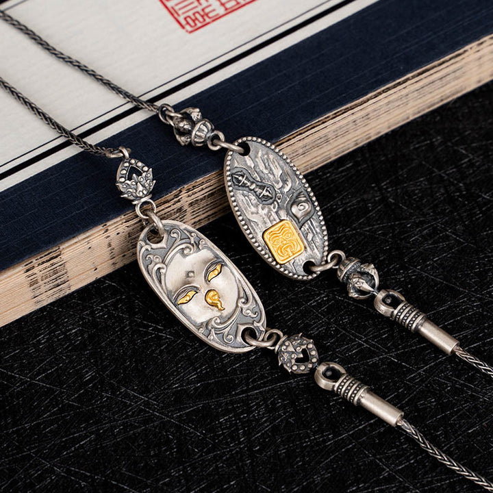 Collar de cadena de metal con protección Om Mani Padme Hum de la diosa de la riqueza tibetana Zakiram de plata de ley 925 con Buddha Stones - image 8