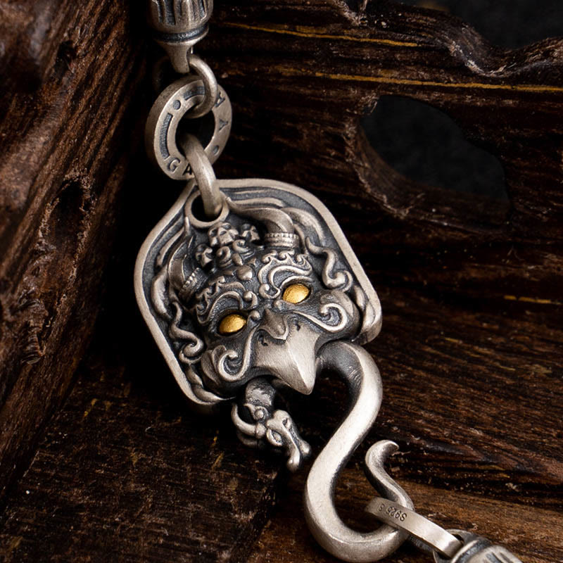 Collar de cadena de metal con forma de pájaro Garuda tibetano y piedras de Buddha Stones en plata de ley 925