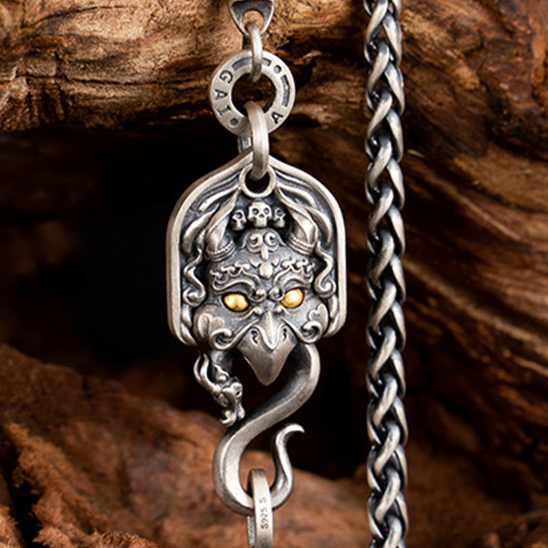 Collar de cadena de metal con forma de pájaro Garuda tibetano y piedras de Buddha Stones en plata de ley 925