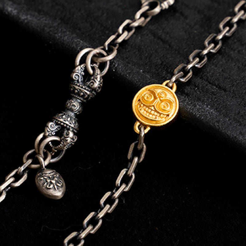 Collar de cadena de metal con bendición de Dorje Vajra de la diosa de la riqueza tibetana Zakiram blanco de plata esterlina 925 con Buddha Stones