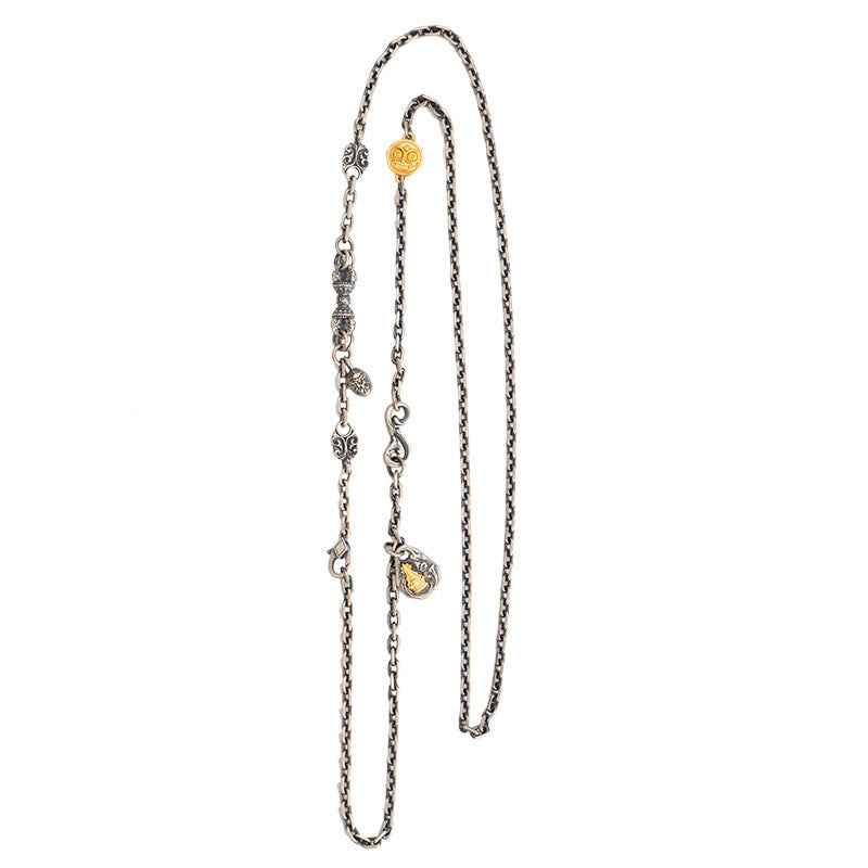 Collar de cadena de metal con bendición de Dorje Vajra de la diosa de la riqueza tibetana Zakiram blanco de plata esterlina 925 con Buddha Stones