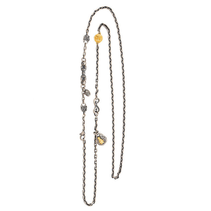 Collar de cadena de metal con bendición de Dorje Vajra de la diosa de la riqueza tibetana Zakiram blanco de plata esterlina 925 con Buddha Stones