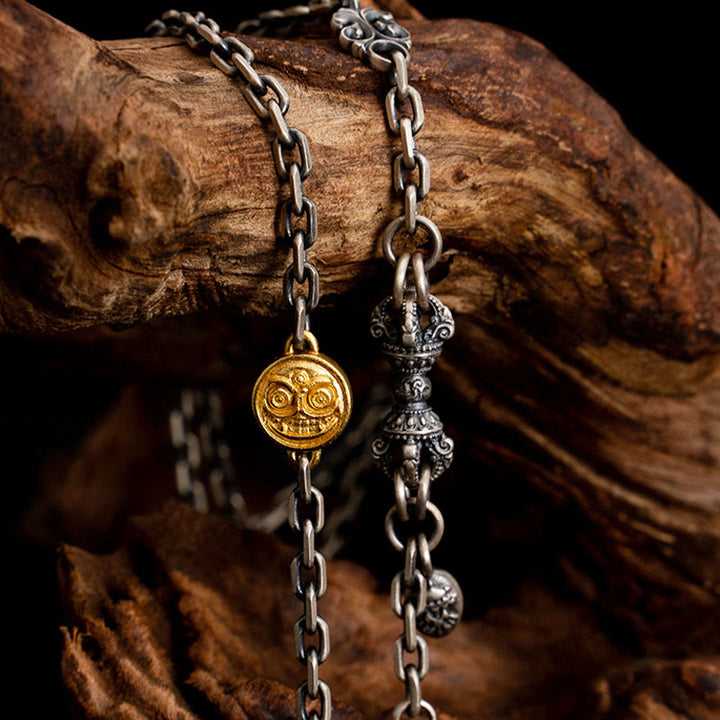 Collar de cadena de metal con bendición de Dorje Vajra de la diosa de la riqueza tibetana Zakiram blanco de plata esterlina 925 con Buddha Stones