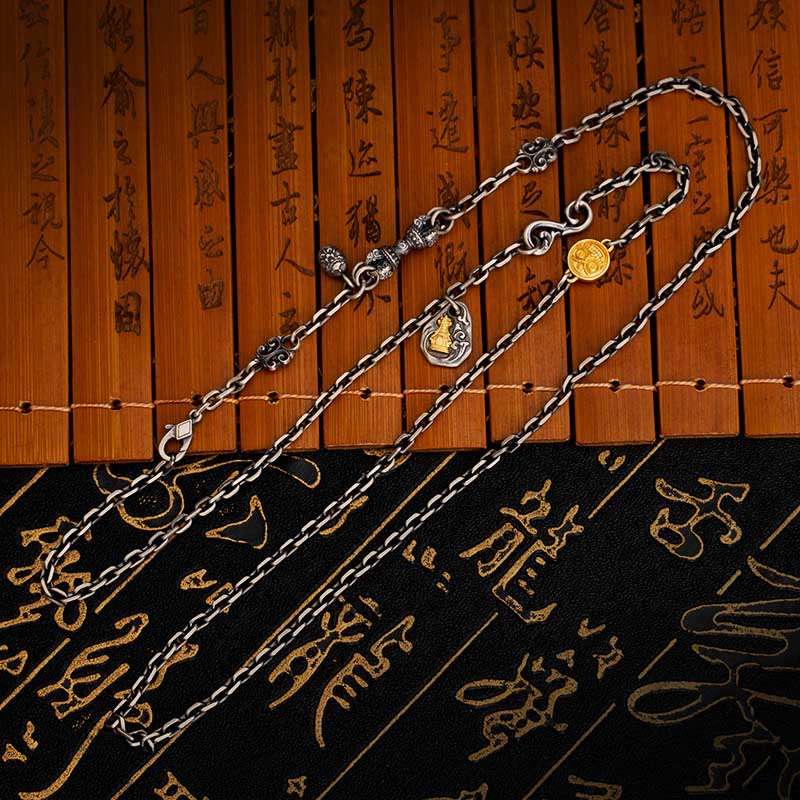 Collar de cadena de metal con bendición de Dorje Vajra de la diosa de la riqueza tibetana Zakiram blanco de plata esterlina 925 con Buddha Stones