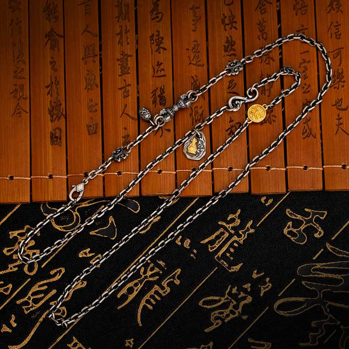 Collar de cadena de metal con bendición de Dorje Vajra de la diosa de la riqueza tibetana Zakiram blanco de plata esterlina 925 con Buddha Stones