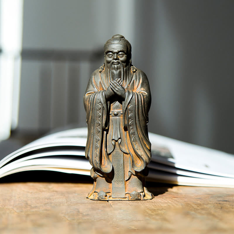 Estatua de resina fundida con óxido de hierro en polvo de Confucio hecha a mano con Buddha Stones para decoración del hogar