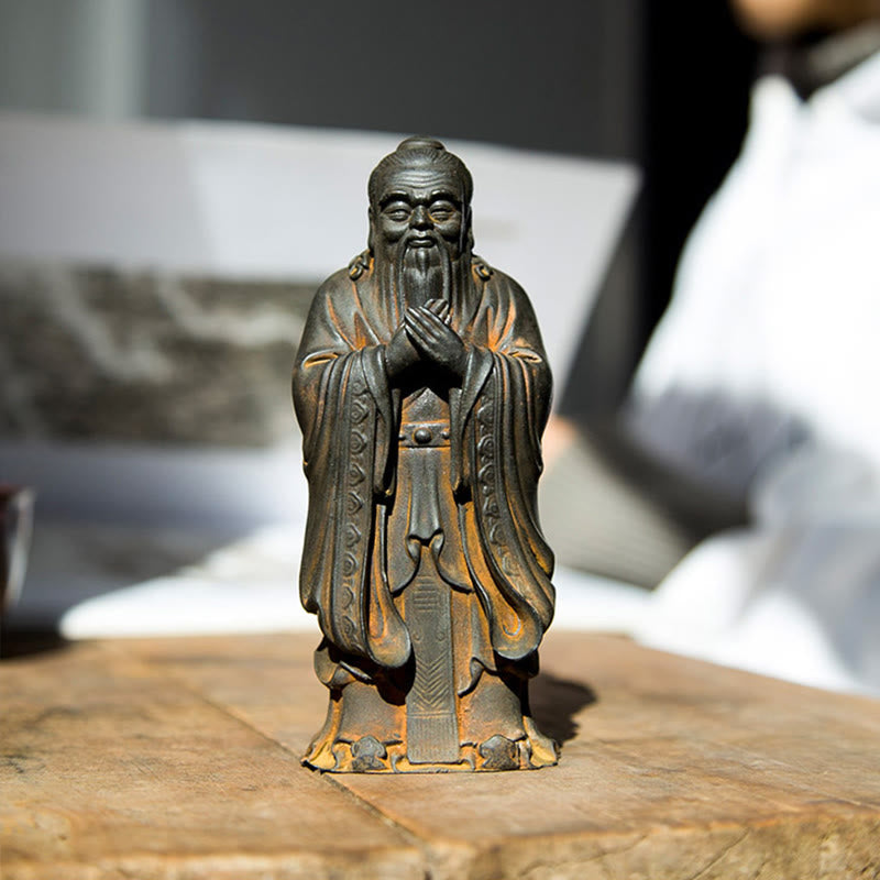 Estatua de resina fundida con óxido de hierro en polvo de Confucio hecha a mano con Buddha Stones para decoración del hogar