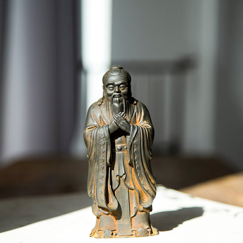Estatua de resina fundida con óxido de hierro en polvo de Confucio hecha a mano con Buddha Stones para decoración del hogar