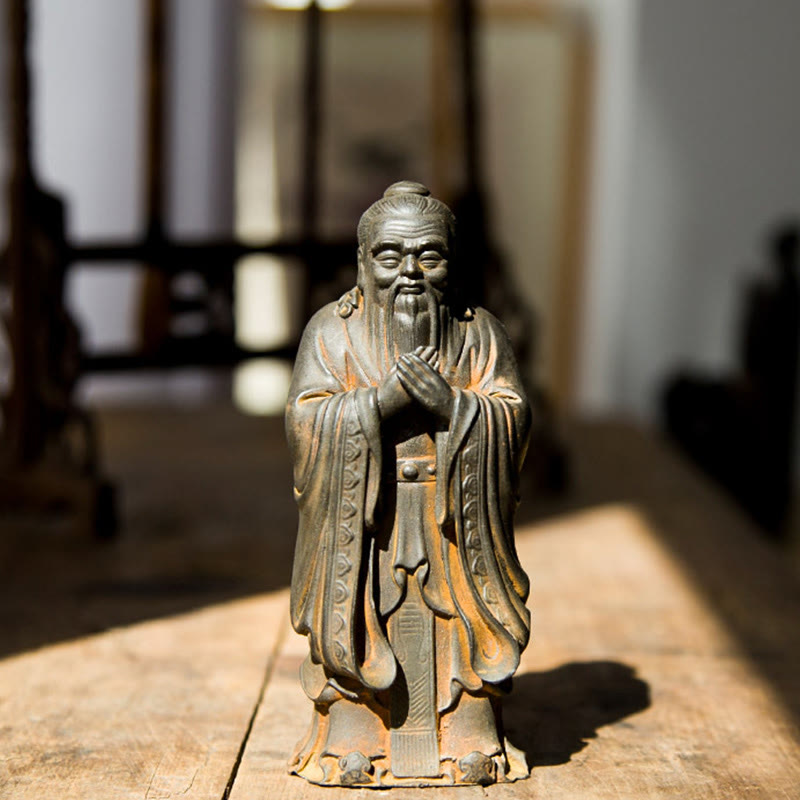 Estatua de resina fundida con óxido de hierro en polvo de Confucio hecha a mano con Buddha Stones para decoración del hogar