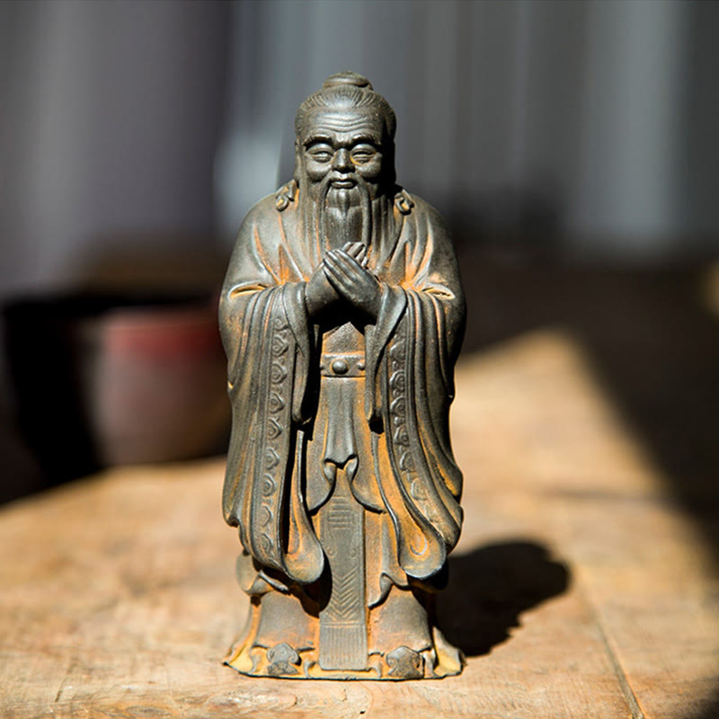 Estatua de resina fundida con óxido de hierro en polvo de Confucio hecha a mano con Buddha Stones para decoración del hogar