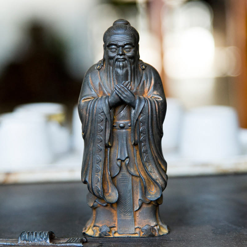 Estatua de resina fundida con óxido de hierro en polvo de Confucio hecha a mano con Buddha Stones para decoración del hogar