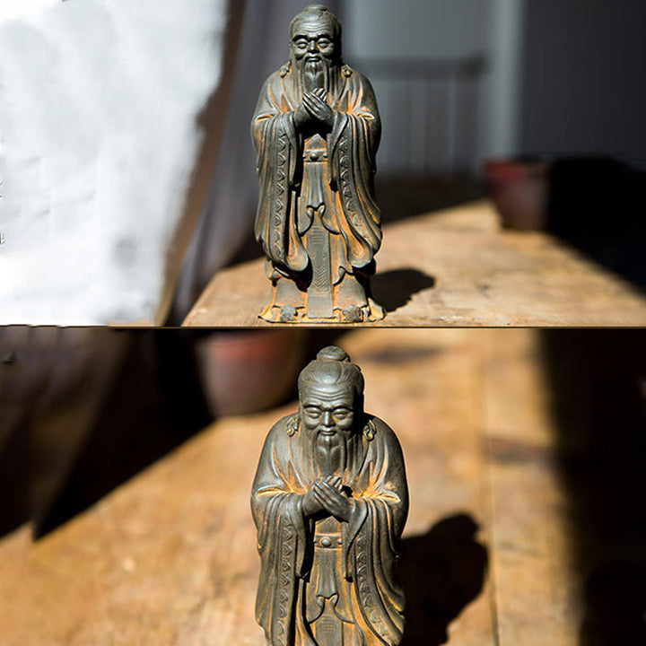 Estatua de resina fundida con óxido de hierro en polvo de Confucio hecha a mano con Buddha Stones para decoración del hogar