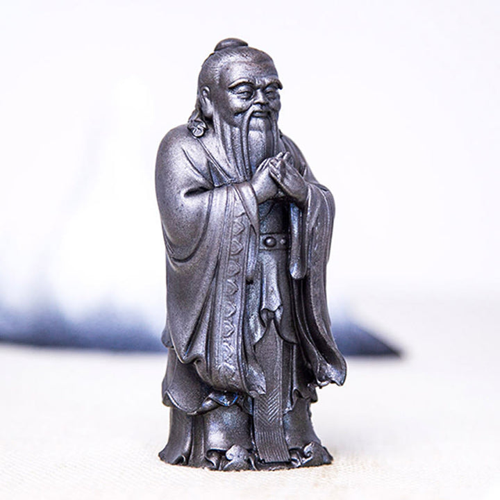 Estatua de resina fundida con óxido de hierro en polvo de Confucio hecha a mano con Buddha Stones para decoración del hogar