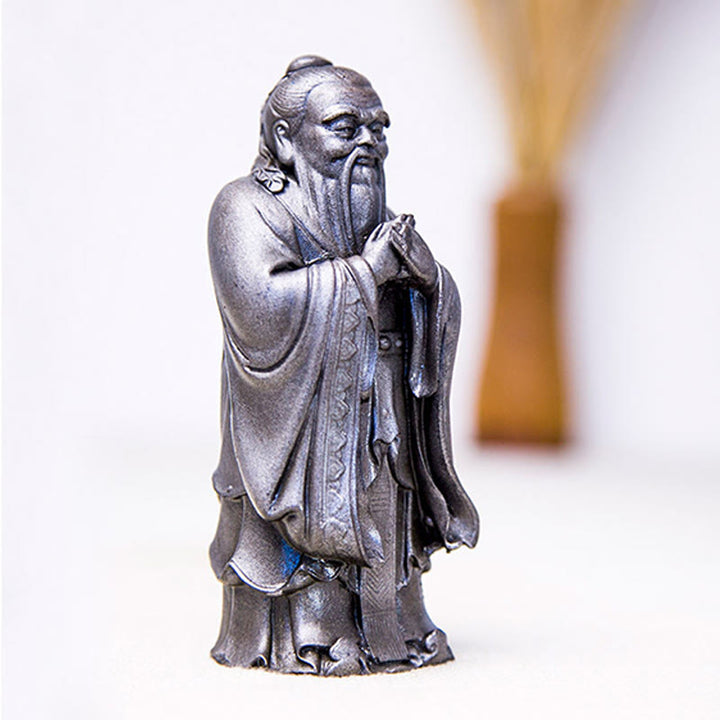 Estatua de resina fundida con óxido de hierro en polvo de Confucio hecha a mano con Buddha Stones para decoración del hogar