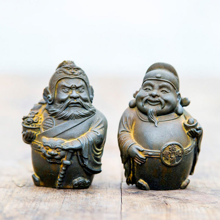 Estatua de resina fundida con óxido de hierro hecha a mano con Buddha Stones, dios militar literario de la riqueza, decoración del hogar