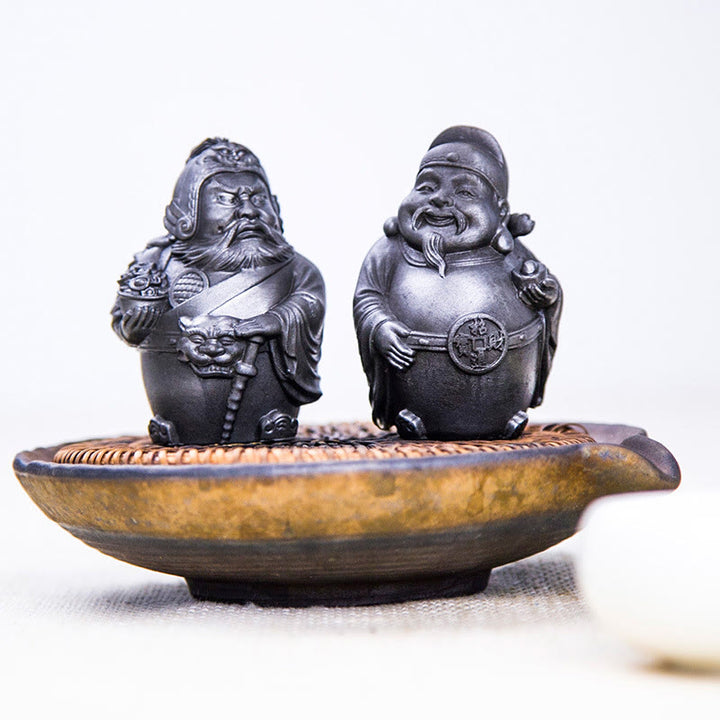 Estatua de resina fundida con óxido de hierro hecha a mano con Buddha Stones, dios militar literario de la riqueza, decoración del hogar