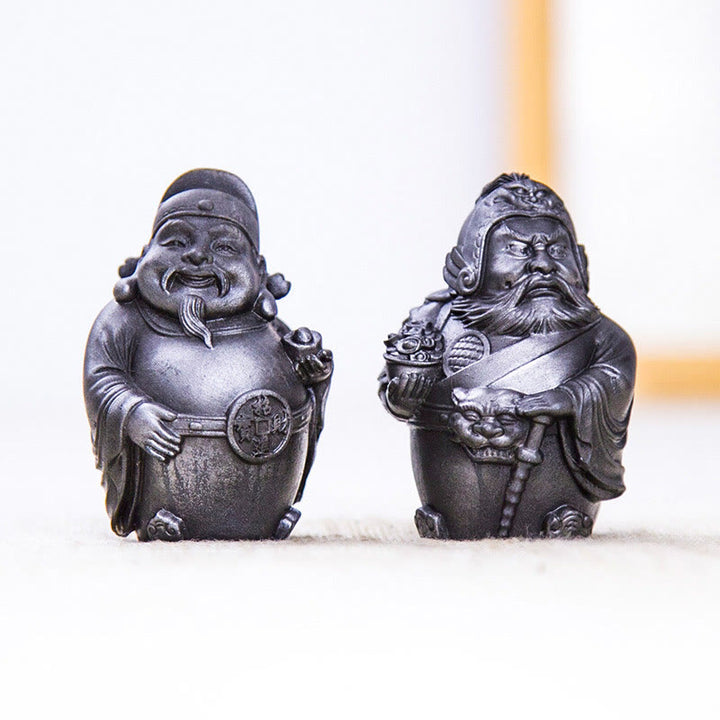 Estatua de resina fundida con óxido de hierro hecha a mano con Buddha Stones, dios militar literario de la riqueza, decoración del hogar - Versión pulida - Juego de 2 piezas - image 21
