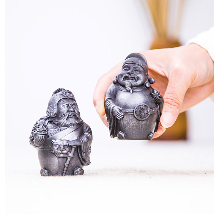 Estatua de resina fundida con óxido de hierro hecha a mano con Buddha Stones, dios militar literario de la riqueza, decoración del hogar