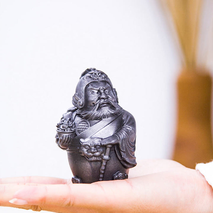 Estatua de resina fundida con óxido de hierro hecha a mano con Buddha Stones, dios militar literario de la riqueza, decoración del hogar