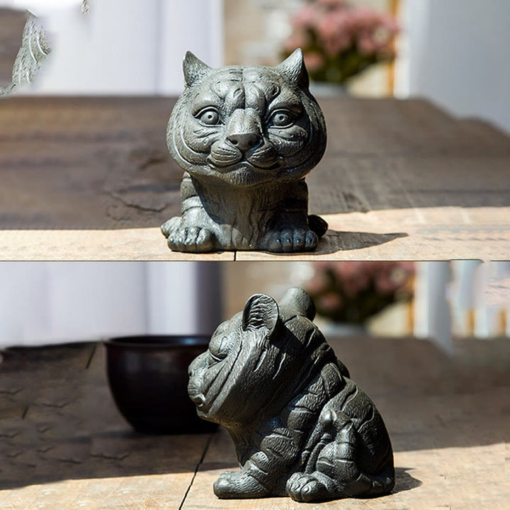Estatua de resina fundida con óxido de hierro en polvo de tigre pequeña y encantadora hecha a mano con Buddha Stones para decoración del hogar