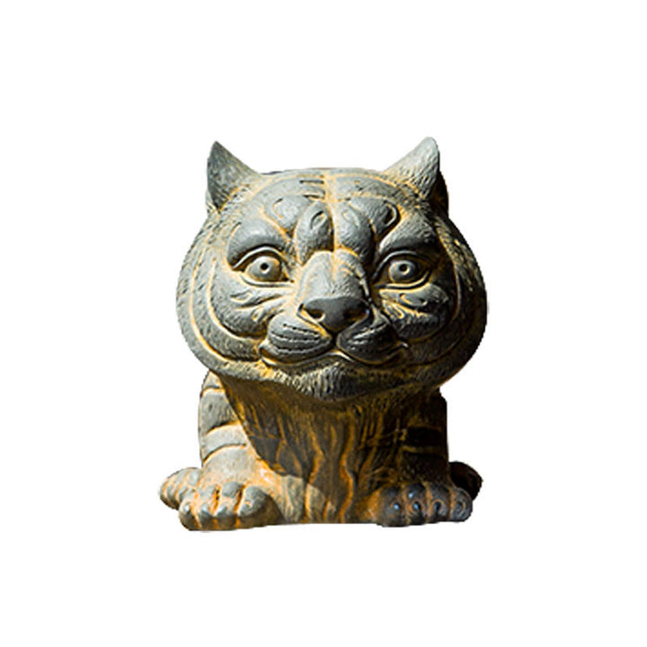 Estatua de resina fundida con óxido de hierro en polvo de tigre pequeña y encantadora hecha a mano con Buddha Stones para decoración del hogar