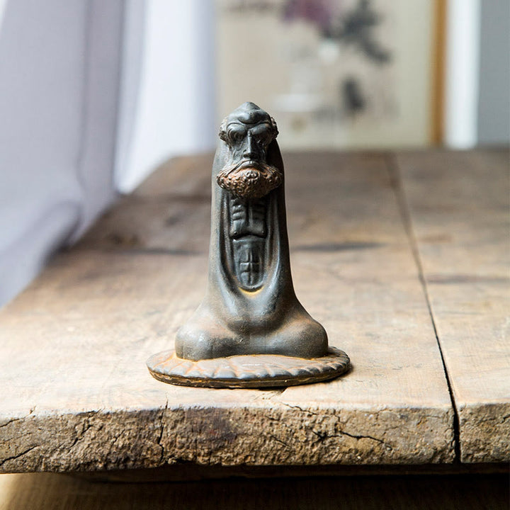 Estatua de resina fundida con óxido de hierro en polvo de Bodhidharma hecha a mano con Buddha Stones para decoración del hogar - Versión oxidada 10*7,6 cm - image 0