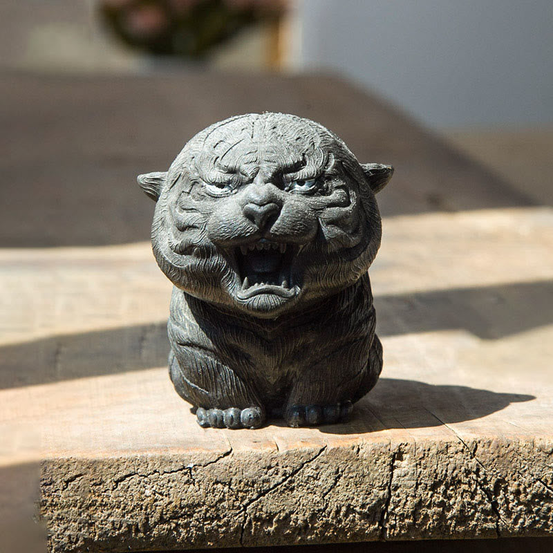 Estatua de resina fundida con óxido de hierro en polvo de tigre rugiente hecha a mano con Buddha Stones para decoración del hogar - Versión negra 7,5 x 8 x 5,5 cm - image 13