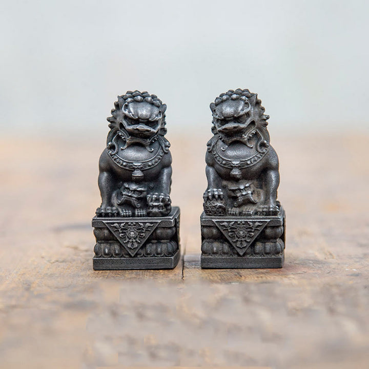 Estatua de resina fundida con óxido de hierro y polvo de león hecha a mano con Buddha Stones, protección contra el mal, decoración del hogar