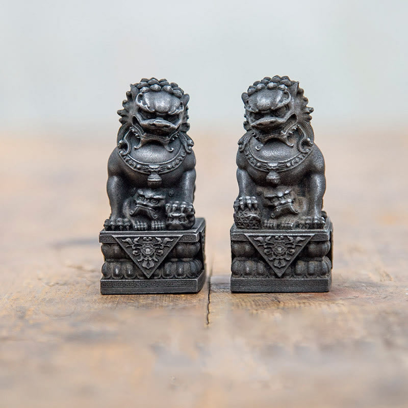 Estatua de resina fundida con óxido de hierro y polvo de león hecha a mano con Buddha Stones, protección contra el mal, decoración del hogar