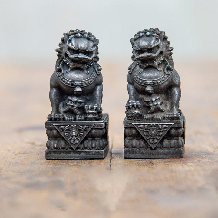 Estatua de resina fundida con óxido de hierro y polvo de león hecha a mano con Buddha Stones, protección contra el mal, decoración del hogar