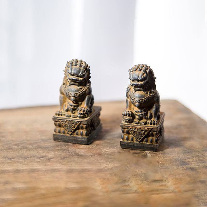Estatua de resina fundida con óxido de hierro y polvo de león hecha a mano con Buddha Stones, protección contra el mal, decoración del hogar