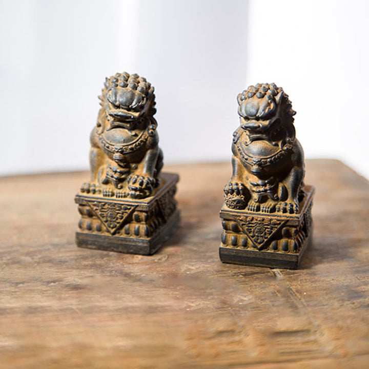 Estatua de resina fundida con óxido de hierro y polvo de león hecha a mano con Buddha Stones, protección contra el mal, decoración del hogar