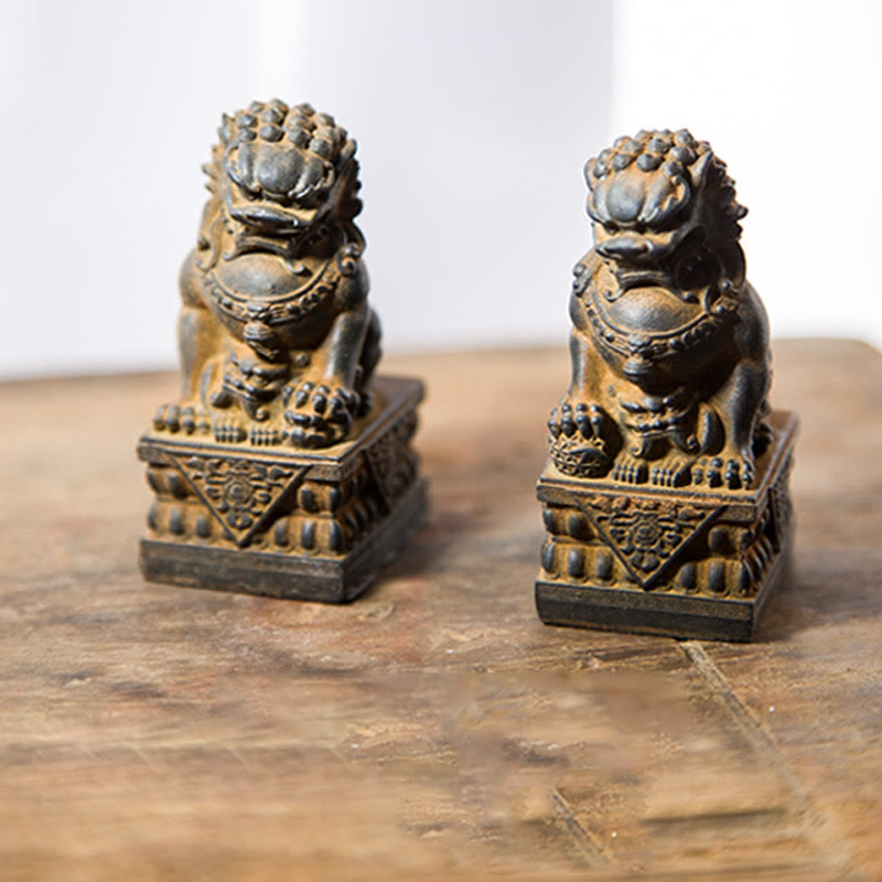 Estatua de resina fundida con óxido de hierro y polvo de león hecha a mano con Buddha Stones, protección contra el mal, decoración del hogar