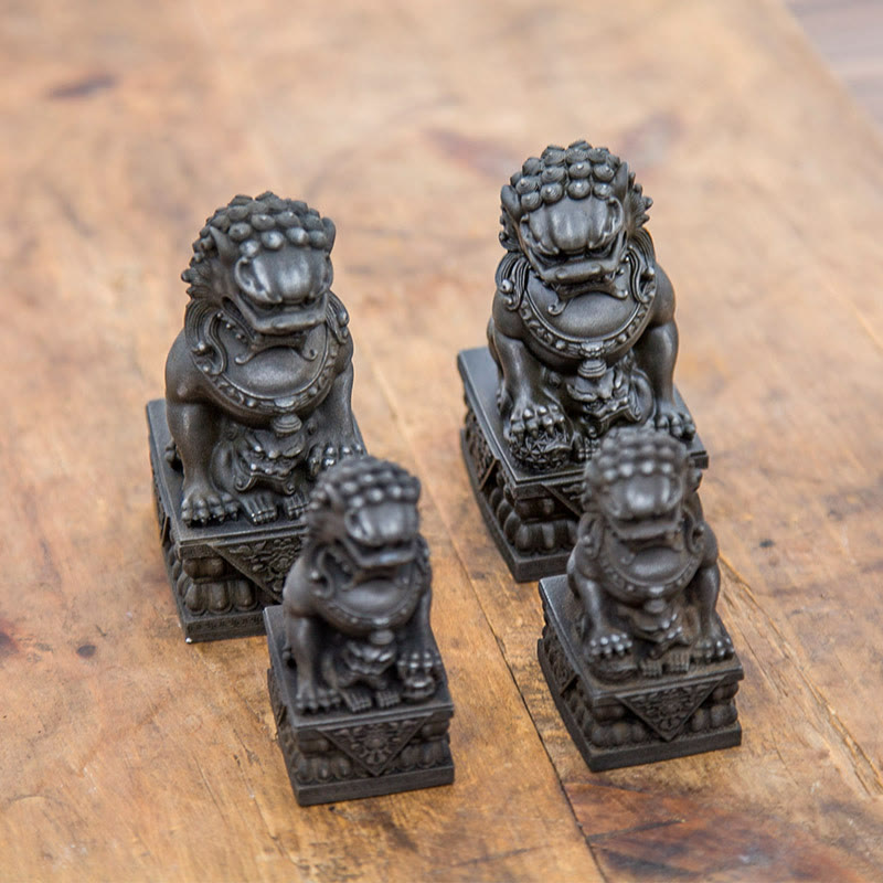 Estatua de resina fundida con óxido de hierro y polvo de león hecha a mano con Buddha Stones, protección contra el mal, decoración del hogar