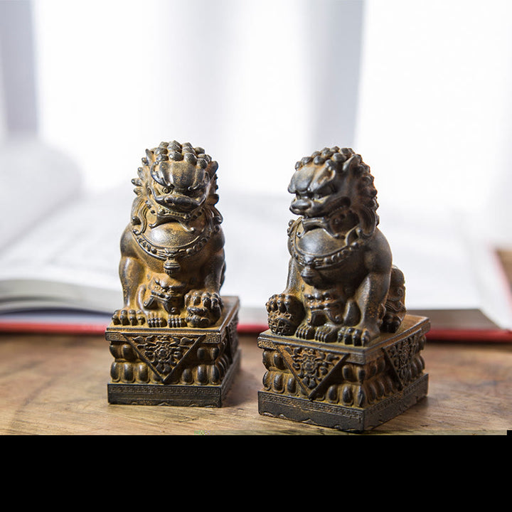 Estatua de resina fundida con óxido de hierro y polvo de león hecha a mano con Buddha Stones, protección contra el mal, decoración del hogar