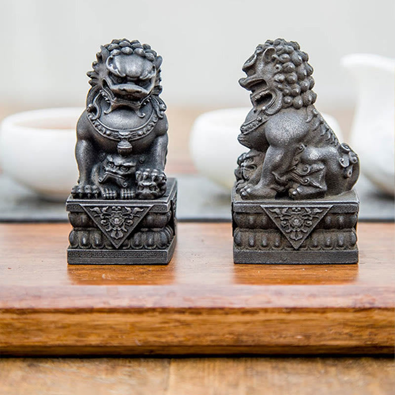 Estatua de resina fundida con óxido de hierro y polvo de león hecha a mano con Buddha Stones, protección contra el mal, decoración del hogar