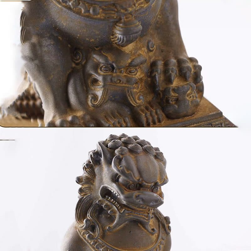 Estatua de resina fundida con óxido de hierro y polvo de león hecha a mano con Buddha Stones, protección contra el mal, decoración del hogar